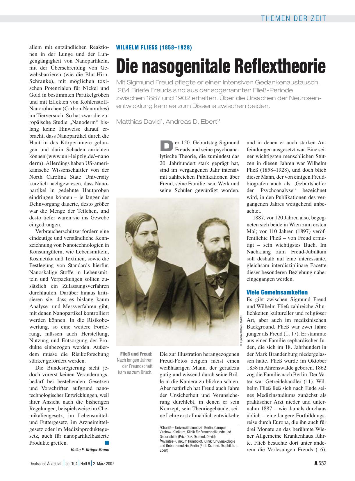 Vorschauseite 1: Wilhelm Fliess (1858 – 1928): Die nasogenitale Reflextheorie