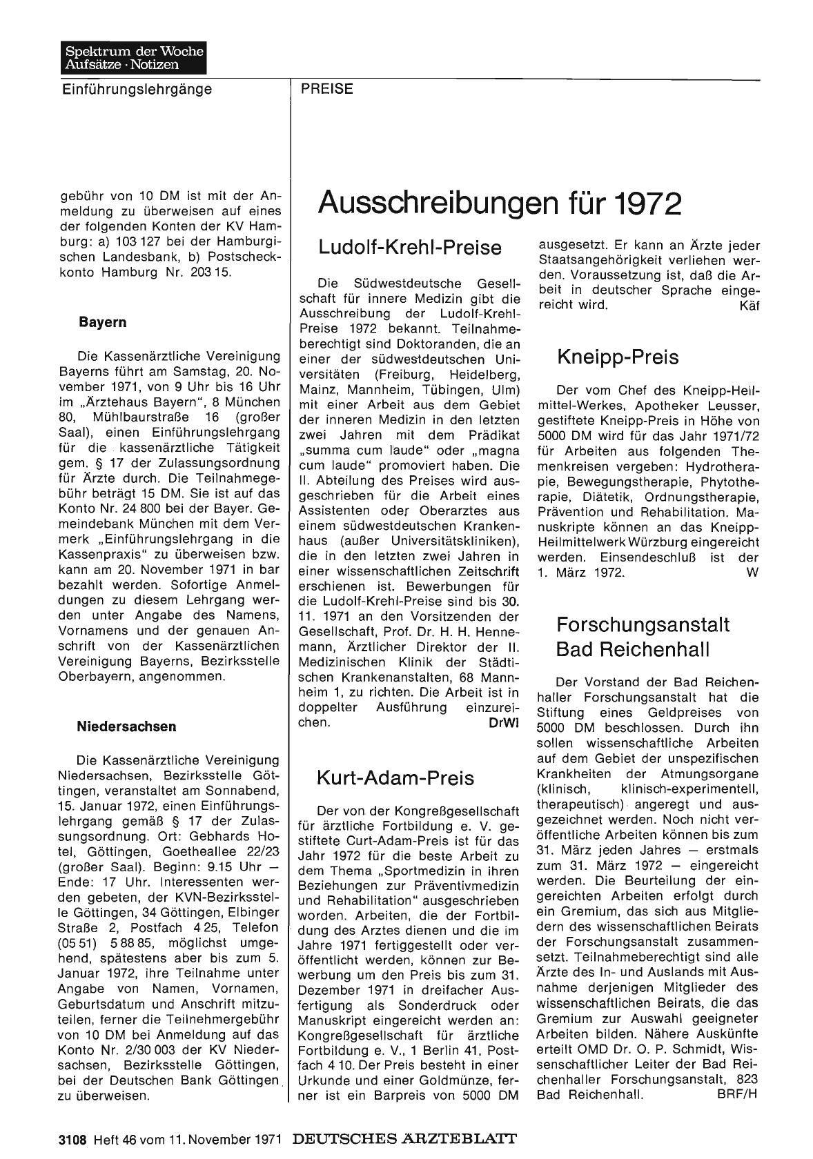 Vorschauseite 1: Ausschreibungen für 1972