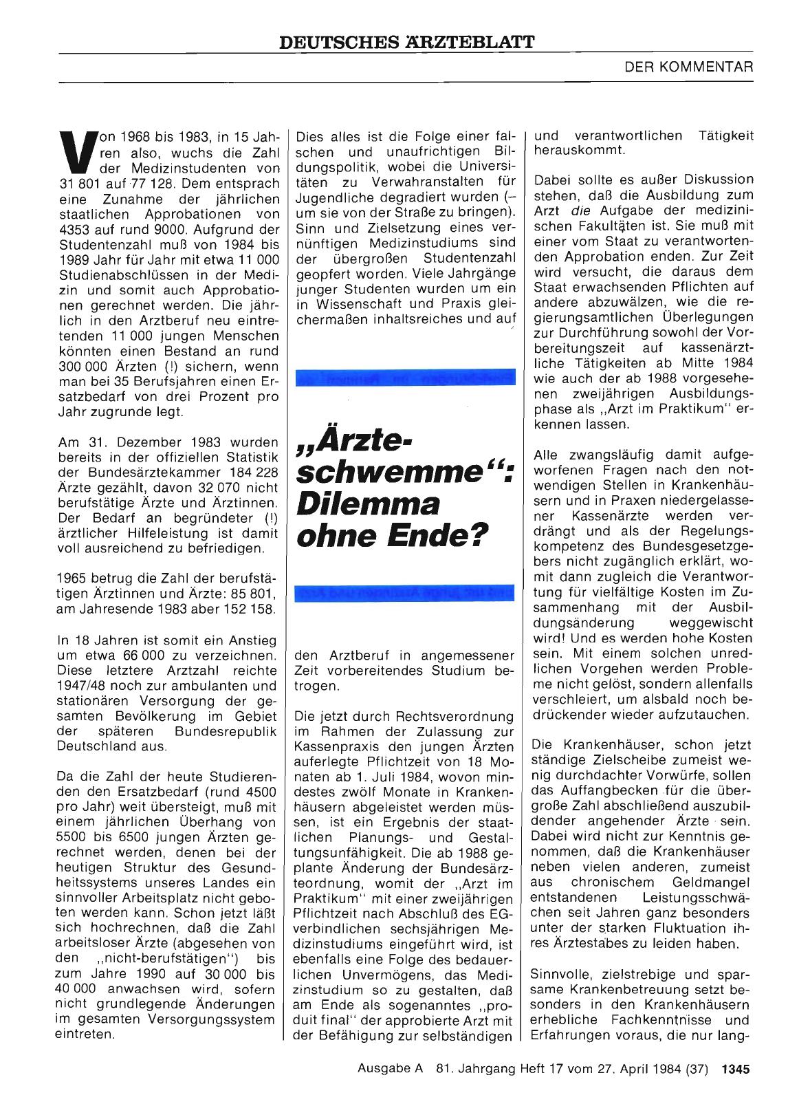 Vorschauseite 1: „Ärzteschwemme“: Dilemma ohne Ende?
