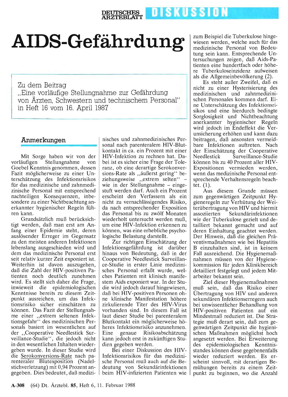 Vorschauseite 1: AIDS-Gefährdung: Anmerkungen