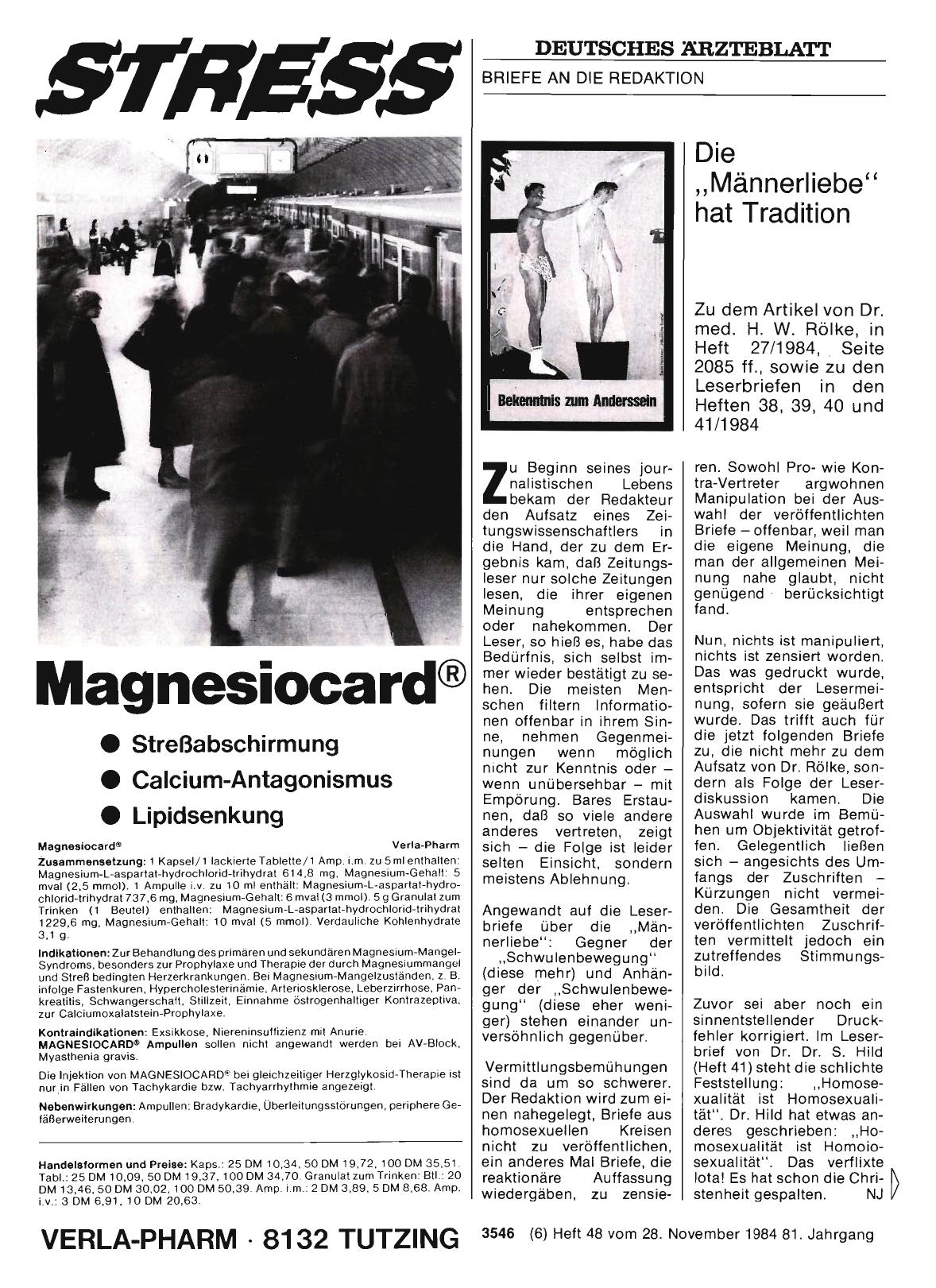 Vorschauseite 1: Die „Männerliebe“ hat Tradition: Leserbriefe
