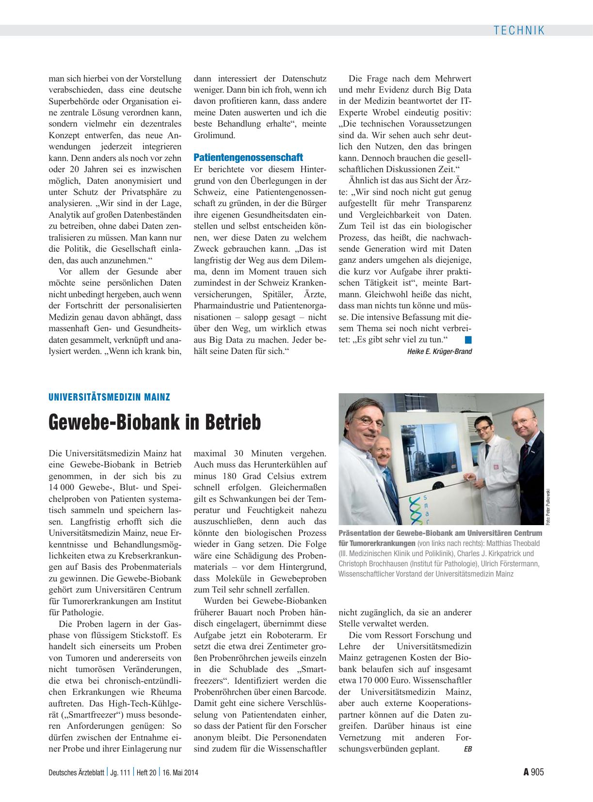 Vorschauseite 1: Universitätsmedizin Mainz: Gewebe-Biobank in Betrieb
