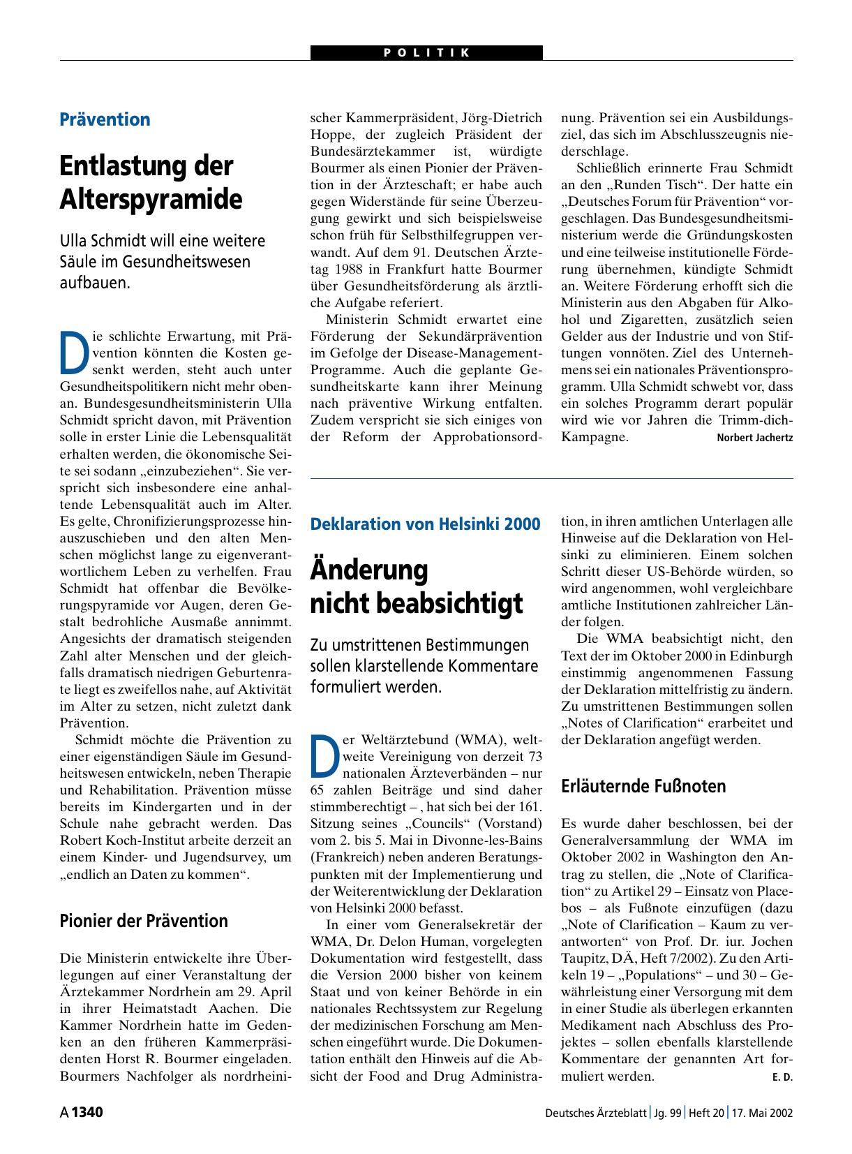 Vorschauseite 1: Prävention: Entlastung der Alterspyramide