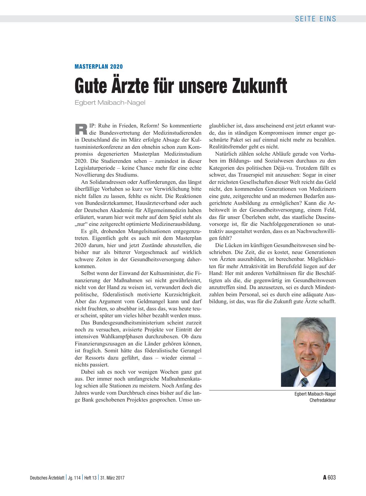 Vorschauseite 1: Masterplan 2020: Gute Ärzte für unsere Zukunft