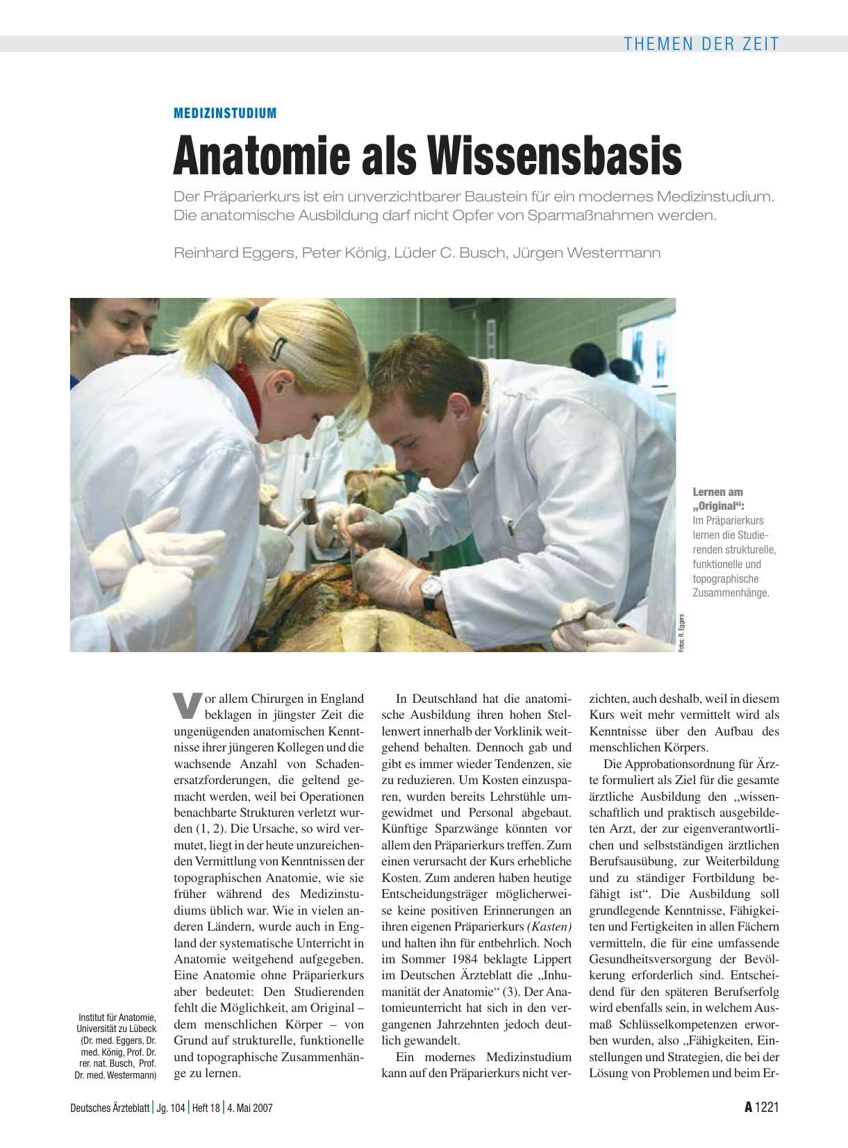 Vorschauseite 1: Medizinstudium: Anatomie als Wissensbasis
