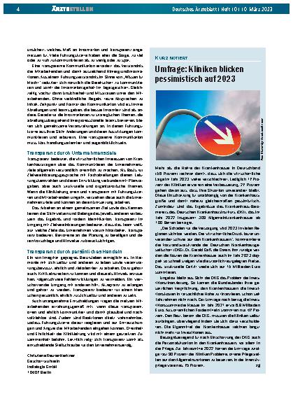 Vorschauseite 1: Umfrage: Kliniken blicken pessimistisch auf 2023