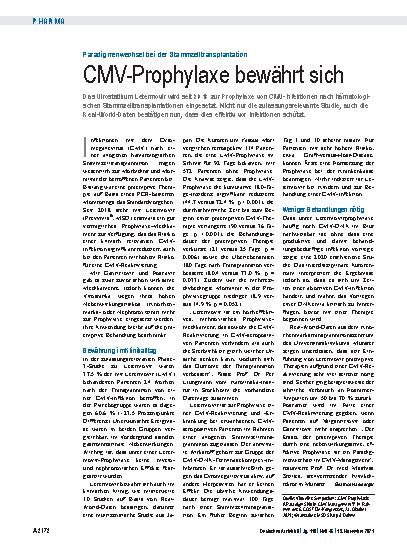 Vorschauseite 1: Paradigmenwechsel bei der Stammzelltransplantation: CMV-Prophylaxe bewährt sich