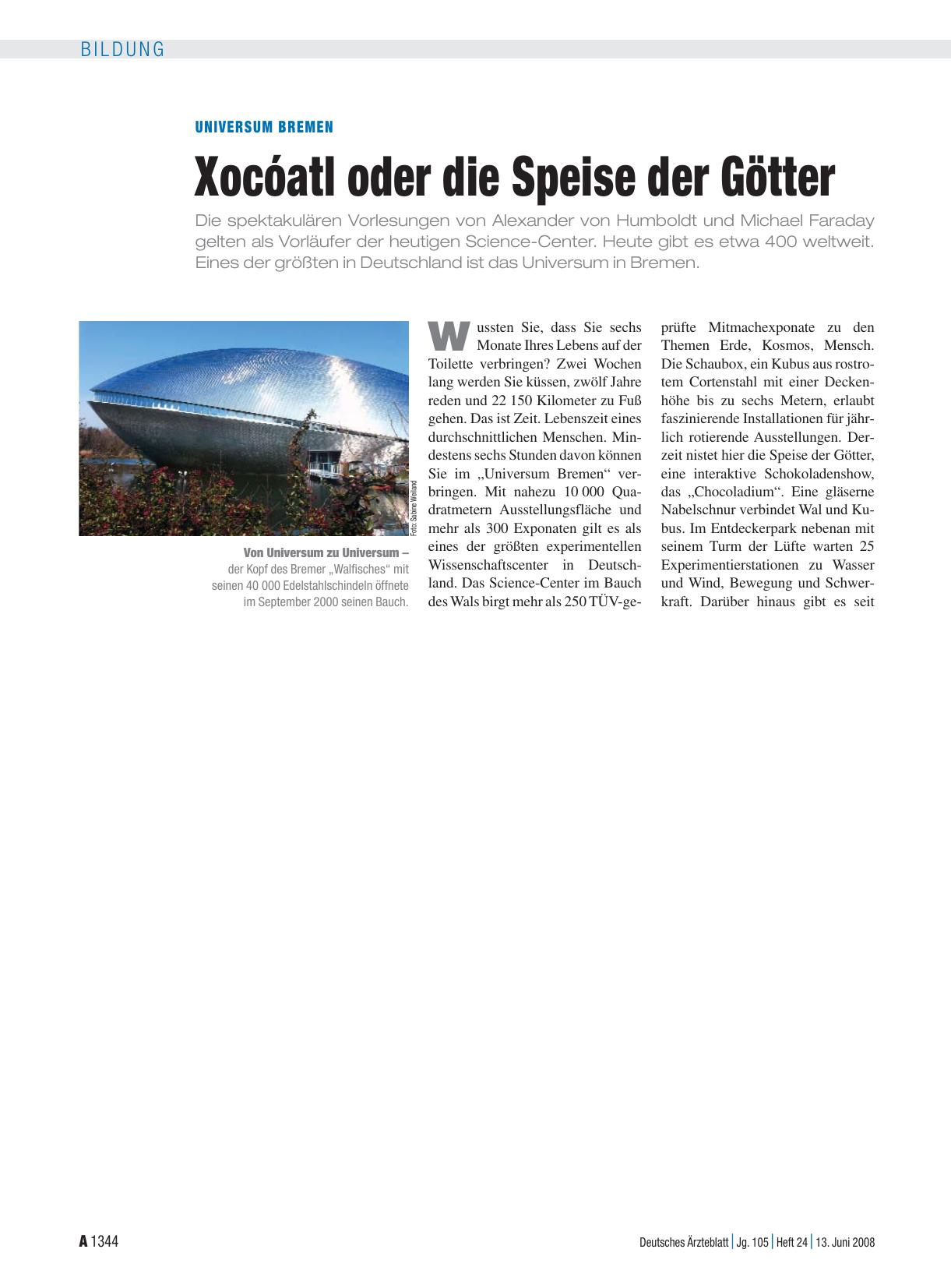 Vorschauseite 1: Universum Bremen: Xocóatl oder die Speise der Götter