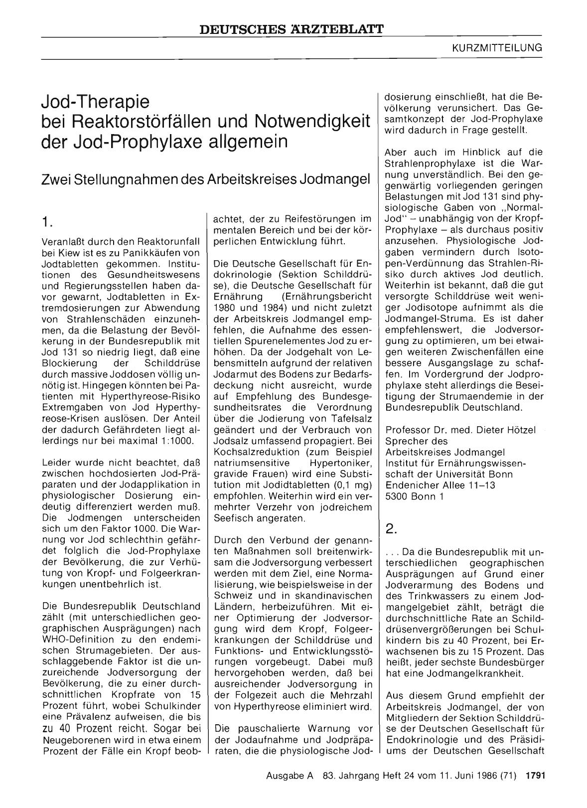Vorschauseite 1: Jod-Therapie bei Reaktorstörfällen und Notwendigkeit der Jod-Prophylaxe allgemein