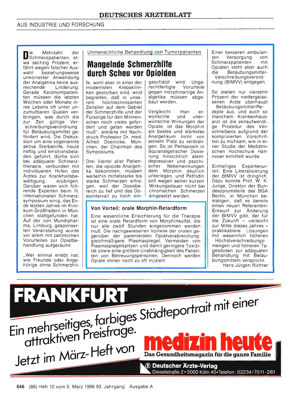 Vorschauseite 1: Unmenschliche Behandlung von Tumorpatienten: Mangelnde Schmerzhilfe durch Scheu vor Opioiden