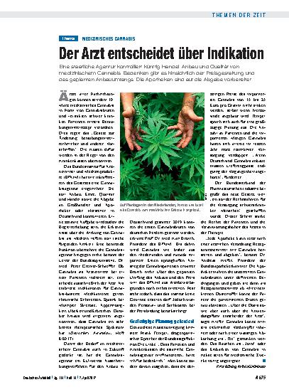 Vorschauseite 1: Medizinisches Cannabis: Der Arzt entscheidet über Indikation