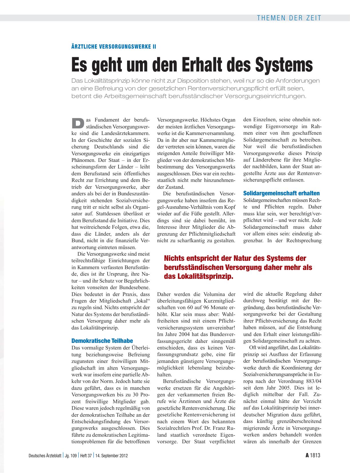 Vorschauseite 1: Ärztliche Versorgungswerke II: Es geht um den Erhalt des Systems