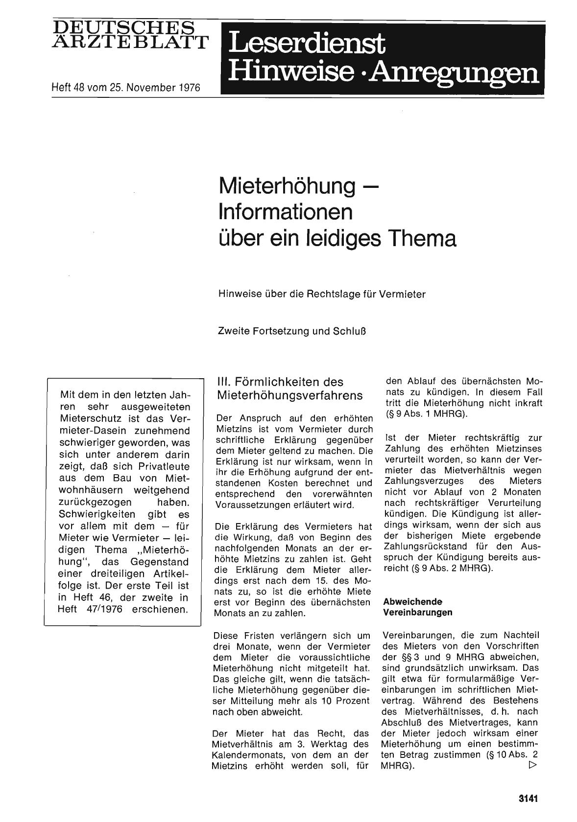 Vorschauseite 1: Mieterhöhung: Informationen über ein leidiges Thema Hinweise über die Rechtslage für Vermieter