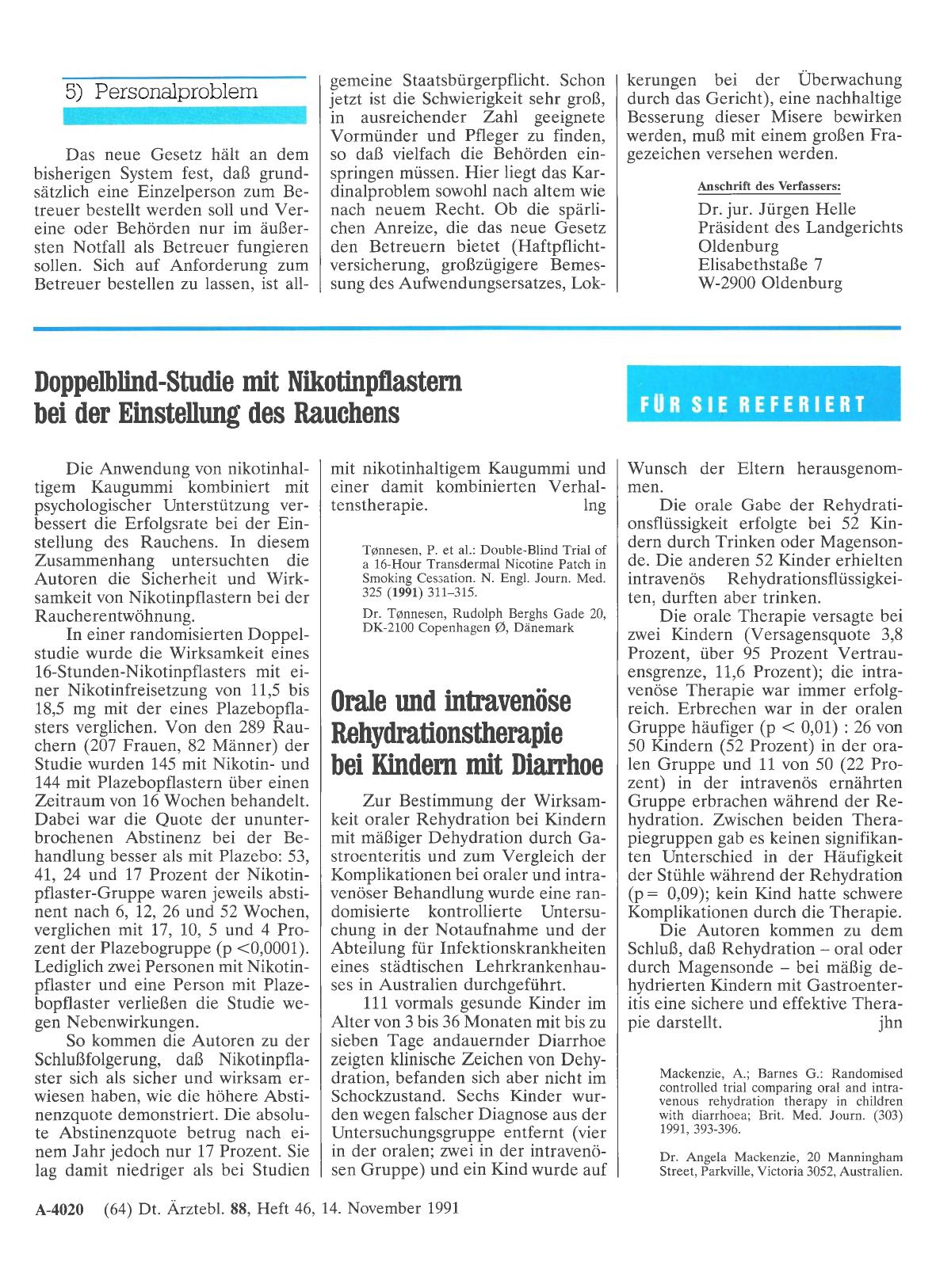 Vorschauseite 1: Doppelblind-Studie mit Nikotinpflastern bei der Einstellung des Rauchens