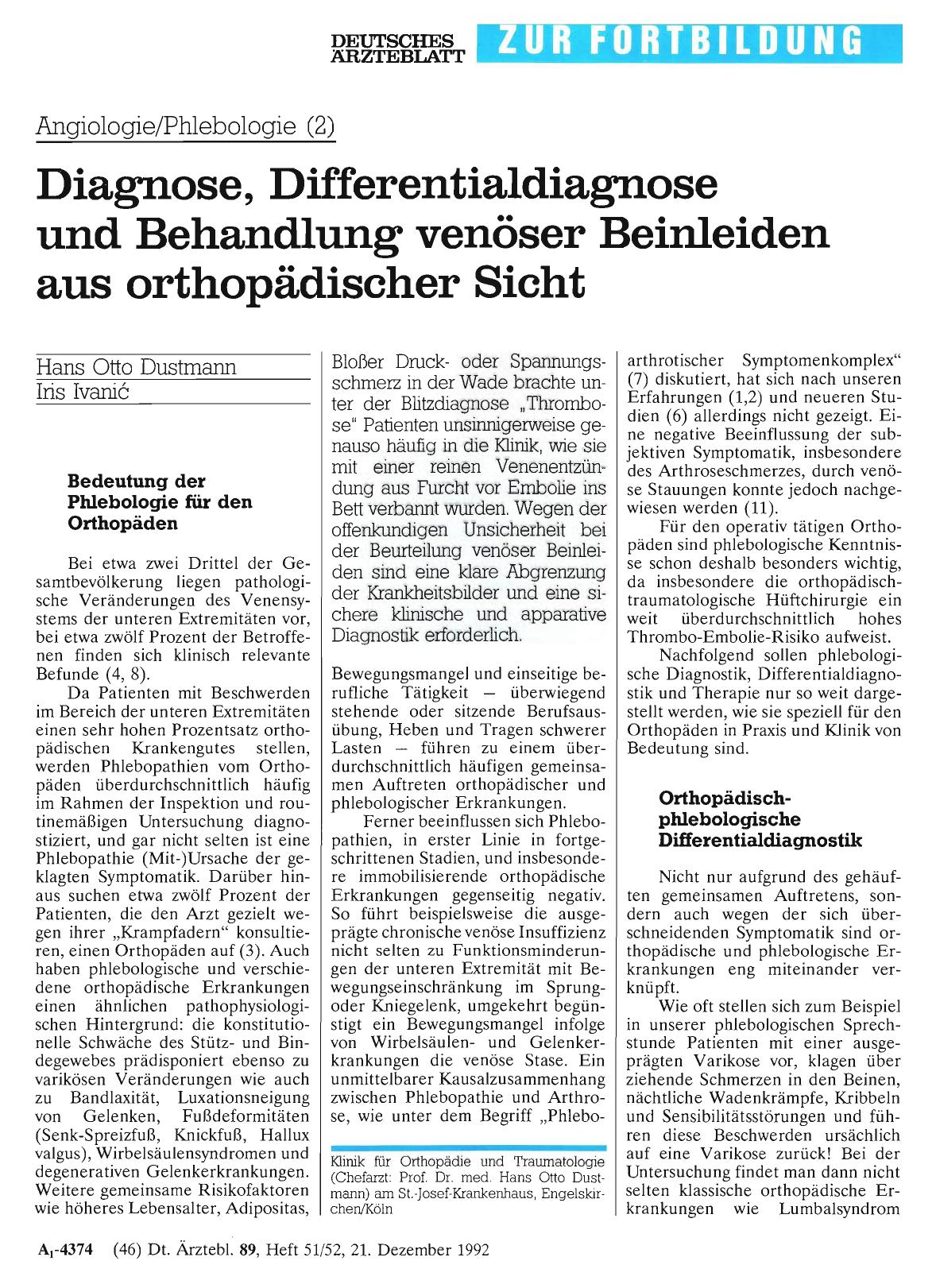 Vorschauseite 1: Angiologie/Phlebologie (2): Diagnose, Differentialdiagnose und Behandlung venöser Beinleiden aus orthopädischer Sicht