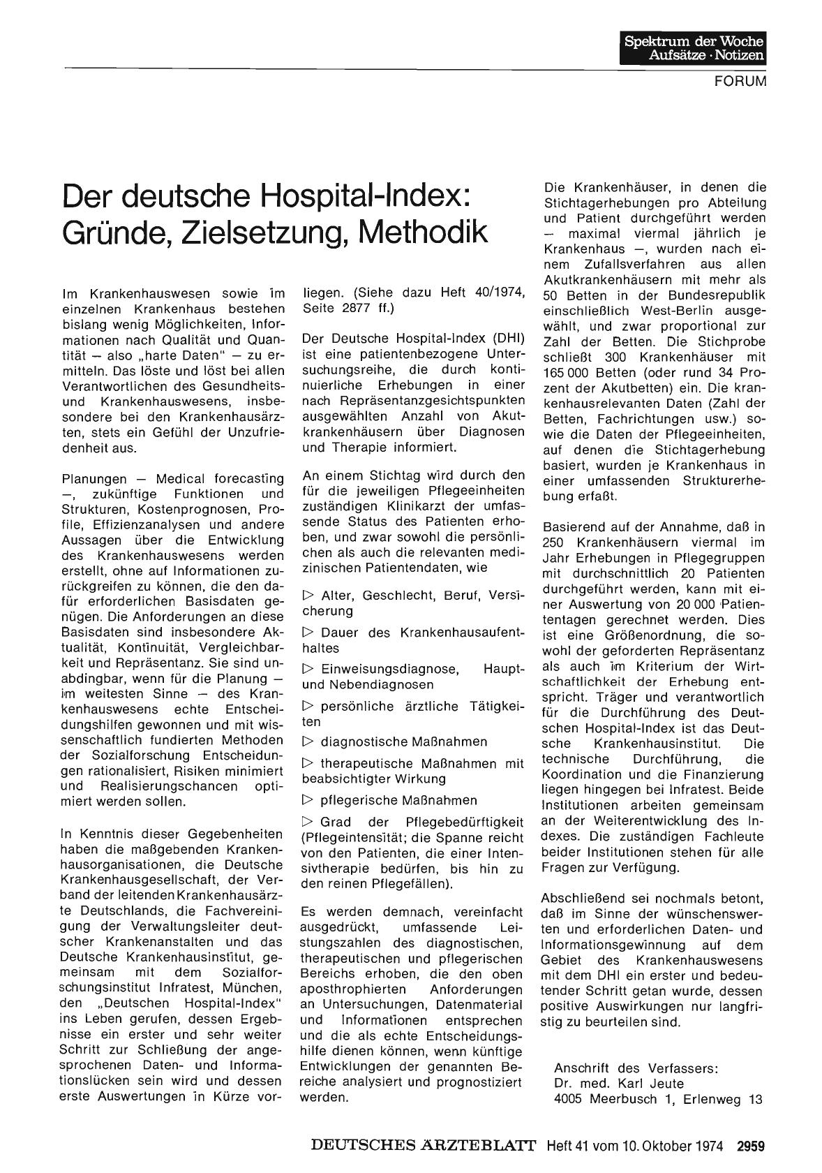 Vorschauseite 1: Der deutsche Hospital-Index: Gründe, Zielsetzung, Methodik