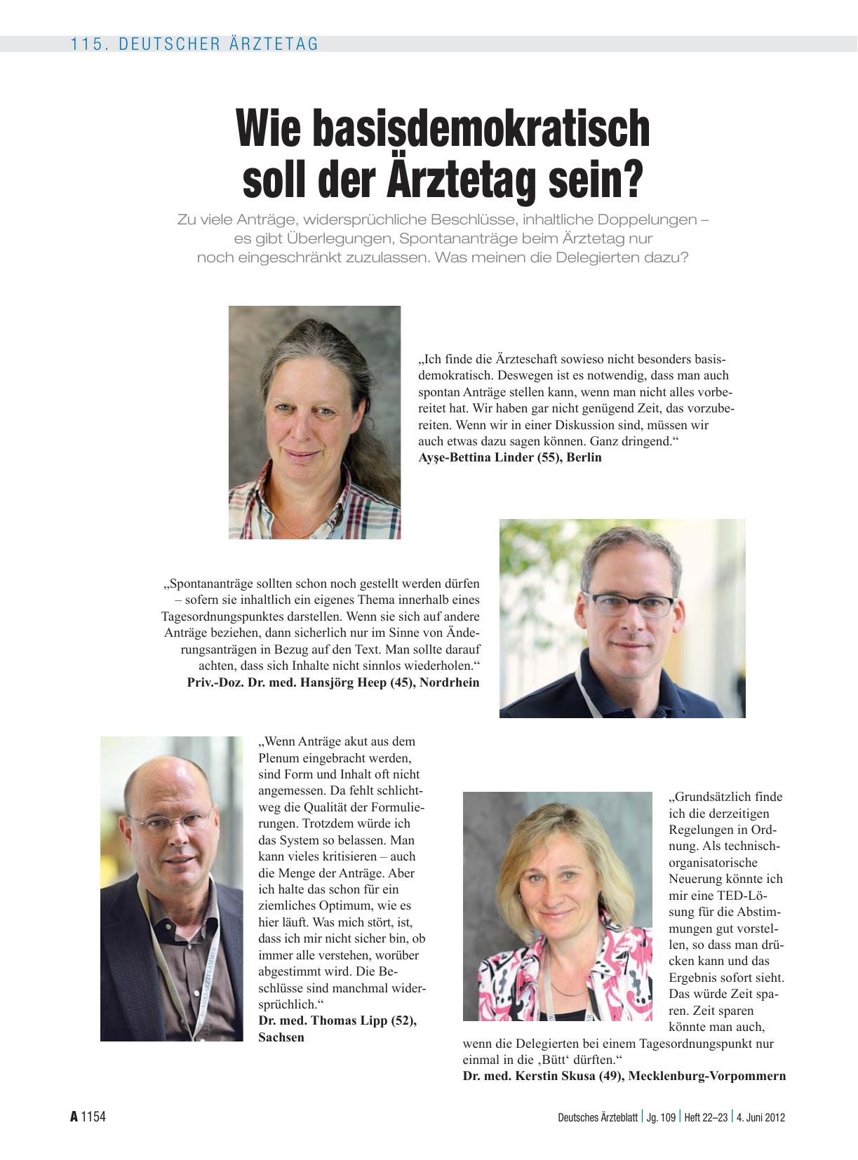 Vorschauseite 1: Wie basisdemokratisch soll der Ärztetag sein?