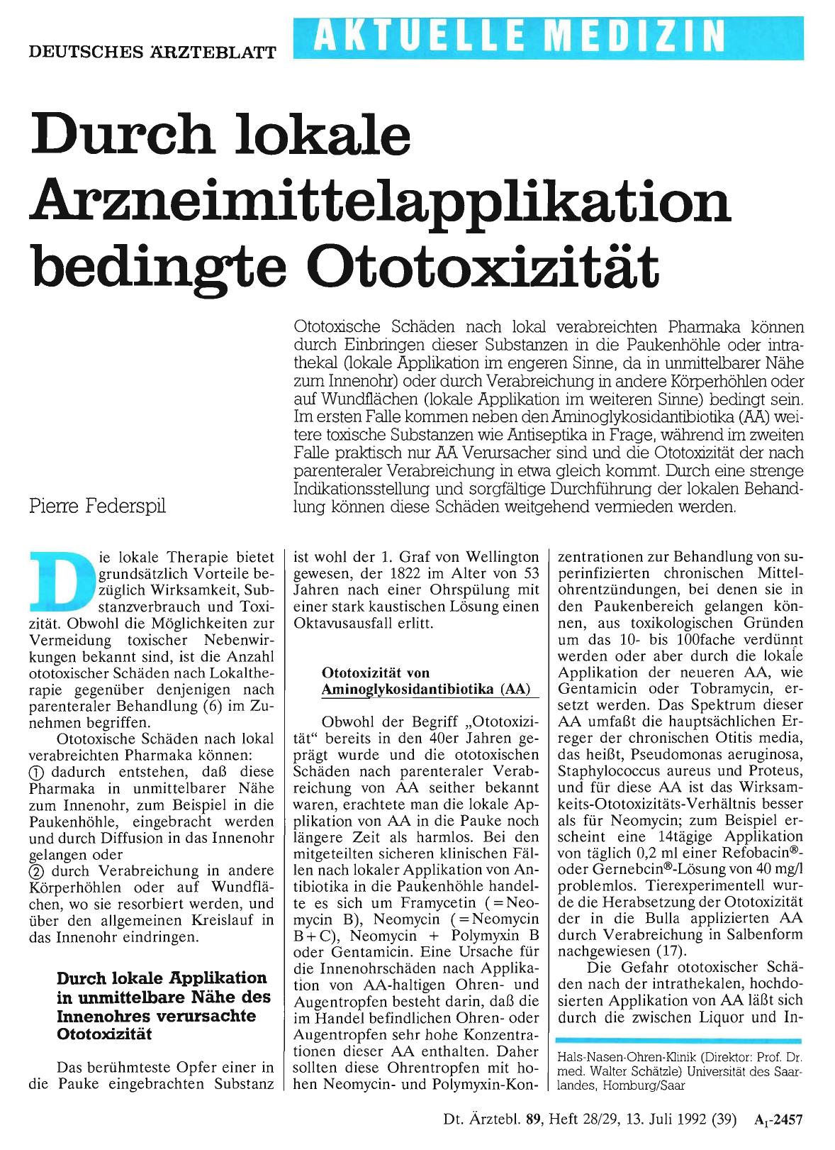 Vorschauseite 1: Durch lokale Arzneimittelapplikation bedingte Ototoxizität