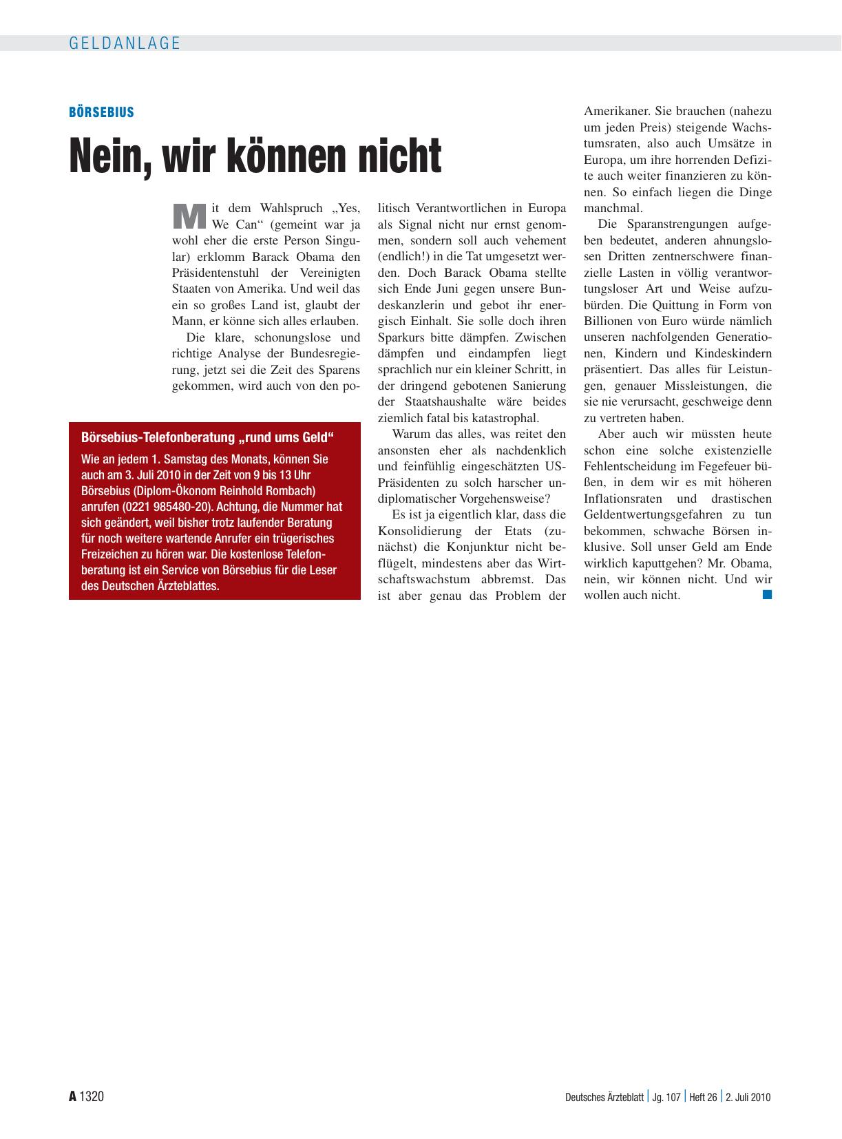 Vorschauseite 1: Börsebius: Nein, wir können nicht