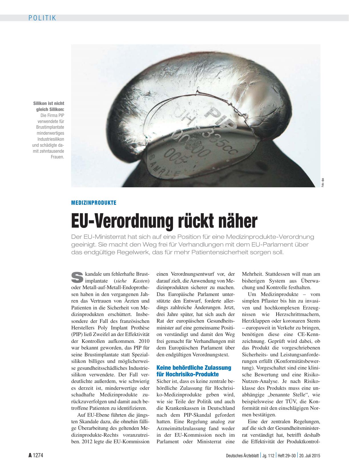 Vorschauseite 1: Medizinprodukte: EU-Verordnung rückt näher