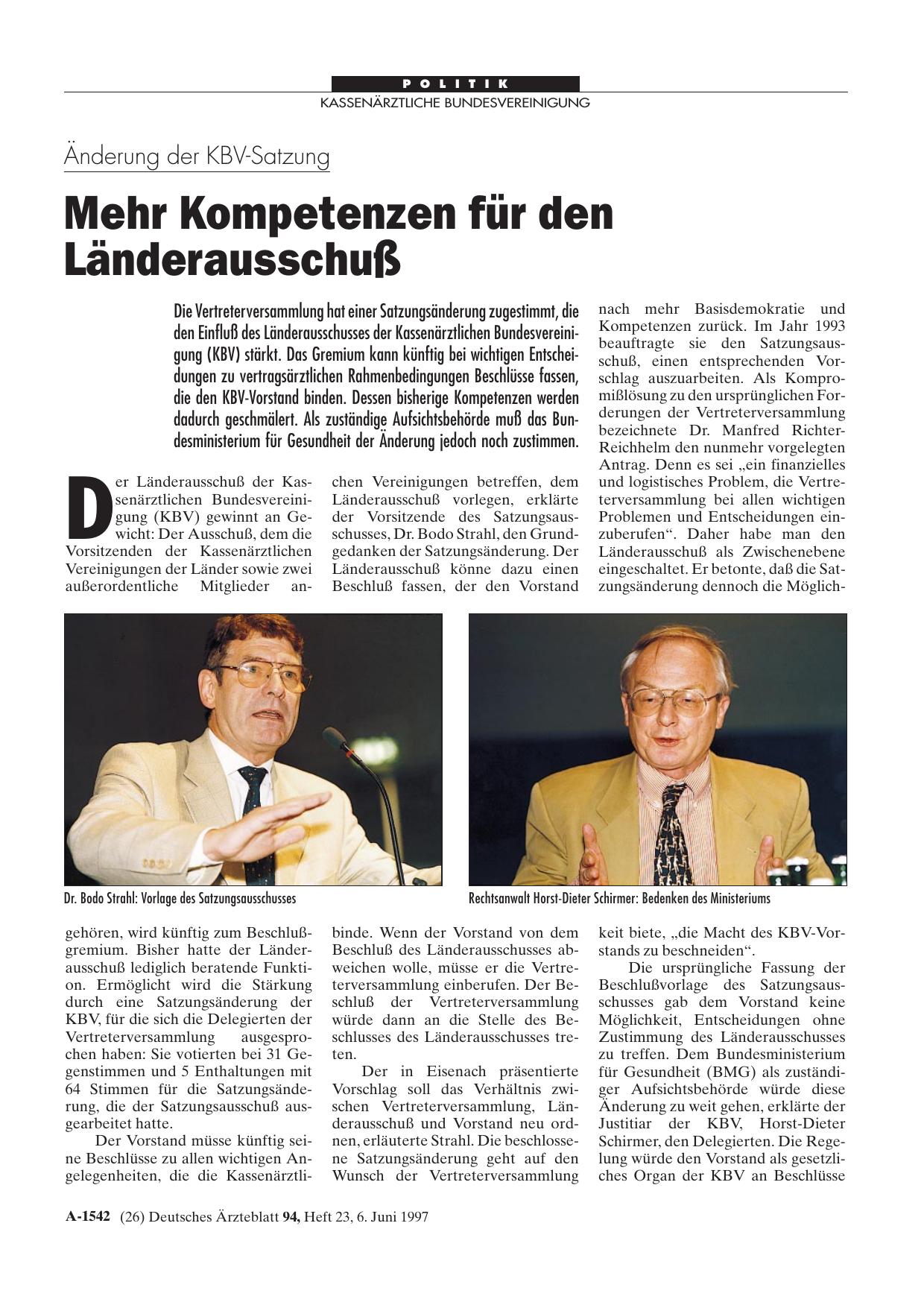 Vorschauseite 1: Änderung der KBV-Satzung: Mehr Kompetenzen für den Länderausschuß