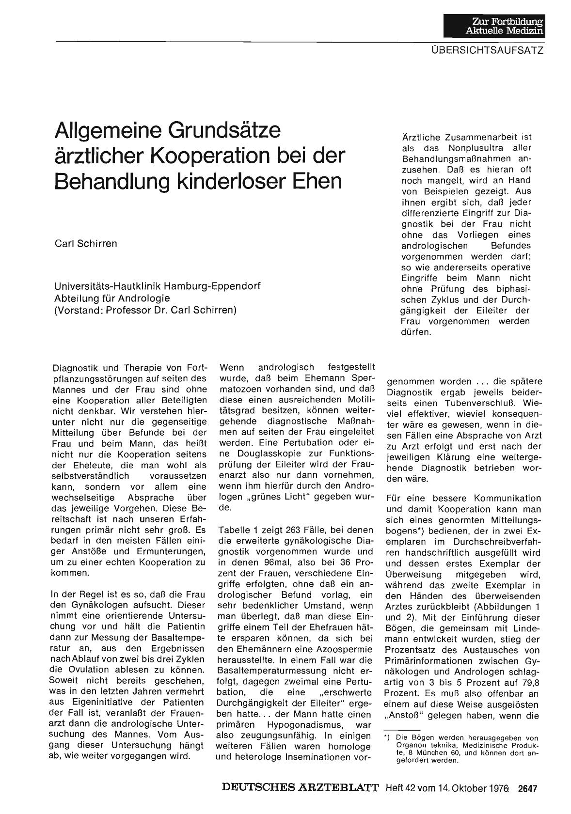 Vorschauseite 1: Allgemeine Grundsätze ärztlicher Kooperation bei der Behandlung kinderloser Ehen