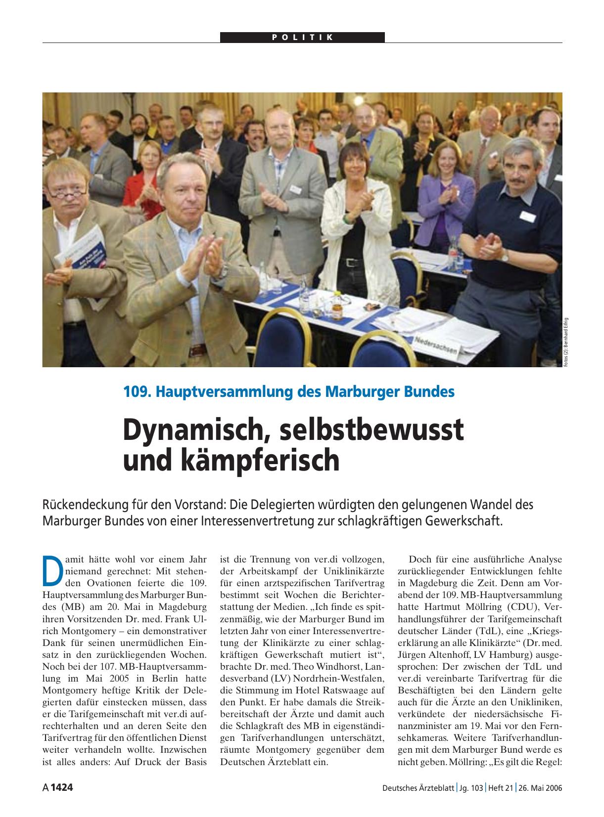 Vorschauseite 1: 109. Hauptversammlung des Marburger Bundes: Dynamisch, selbstbewusst und kämpferisch