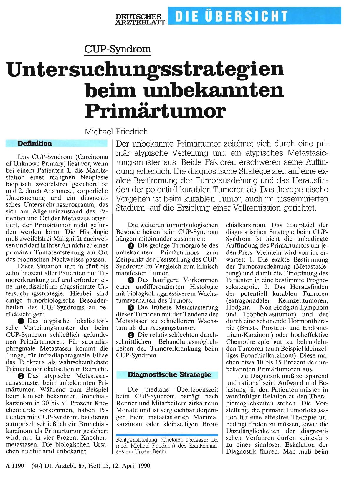 Vorschauseite 1: CUP-Syndrom: Untersuchungsstrategien beim unbekannten Primärtumor