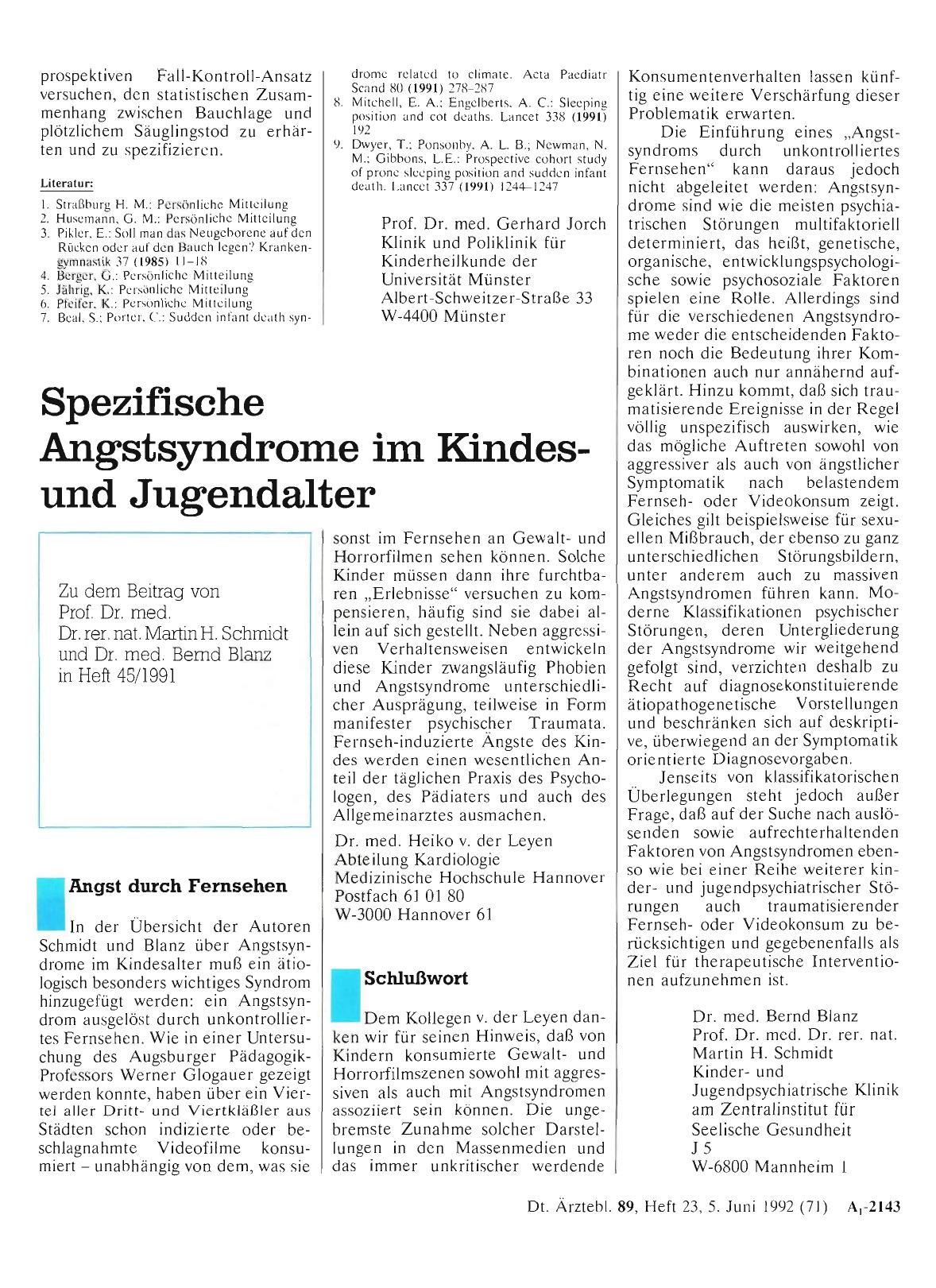 Vorschauseite 1: Spezifische Angstsyndrome im Kindesund Jugendalter: Schlußwort