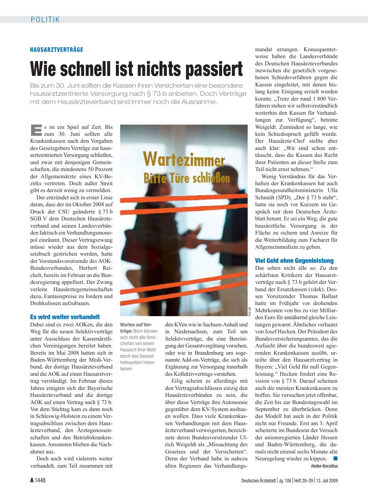 Vorschauseite 1: Hausarztverträge: Wie schnell ist nichts passiert