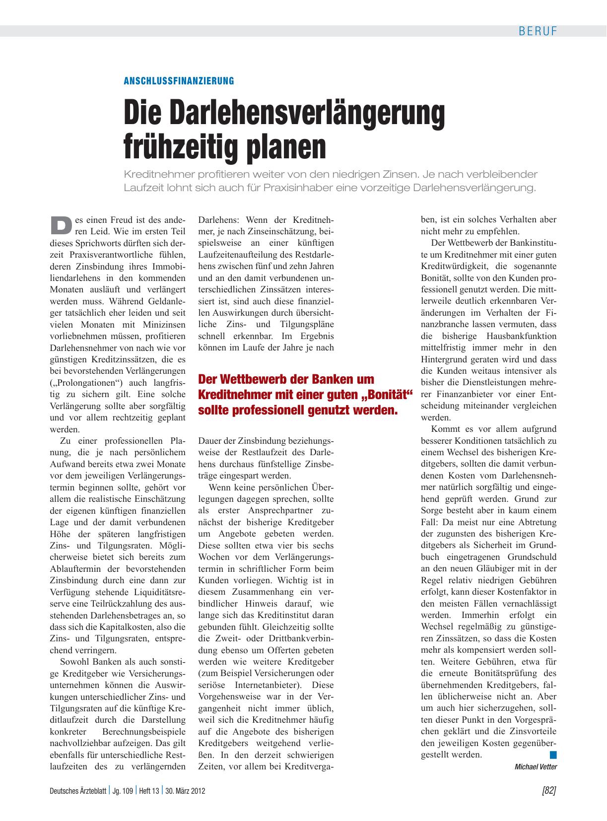 Vorschauseite 1: Anschlussfinanzierung: Die Darlehensverlängerung frühzeitig planen