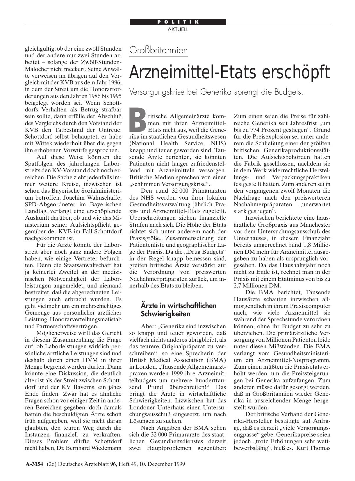 Vorschauseite 1: Großbritannien: Arzneimittel-Etats erschöpft