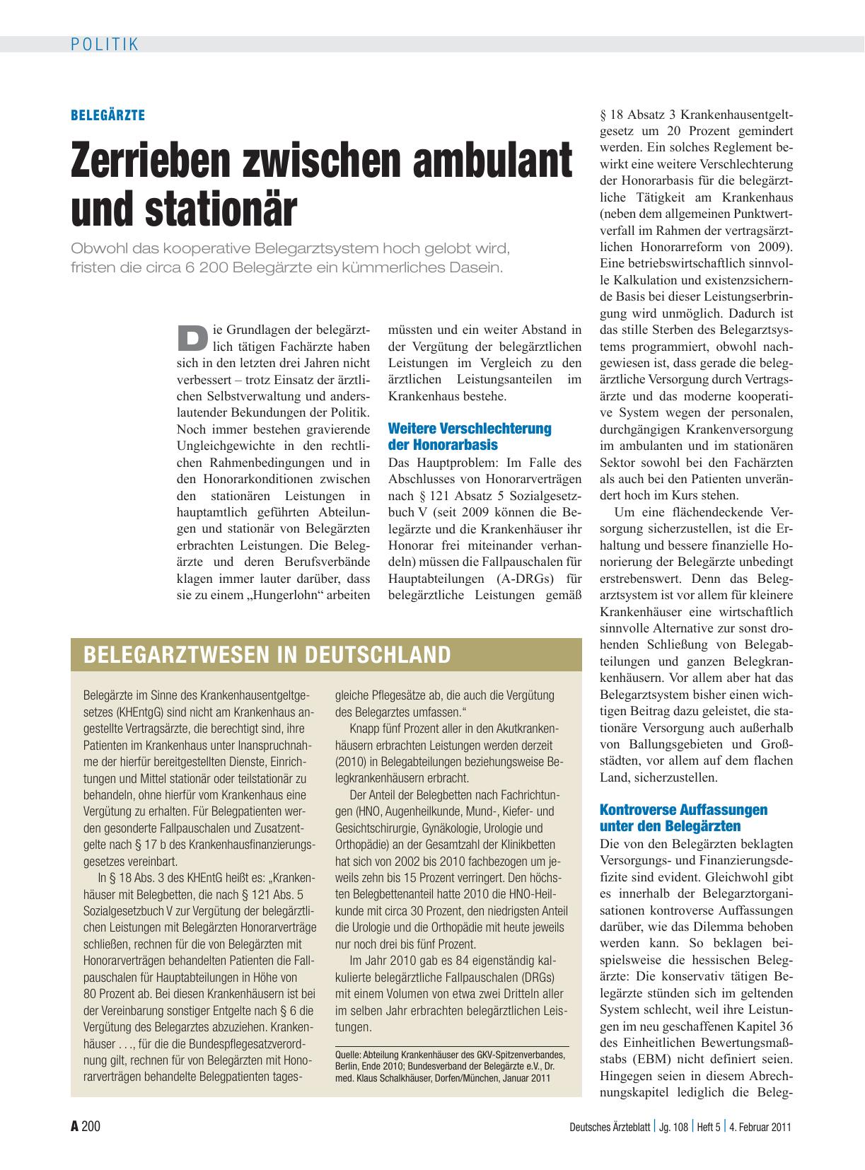 Vorschauseite 1: Belegärzte: Zerrieben zwischen ambulant und stationär