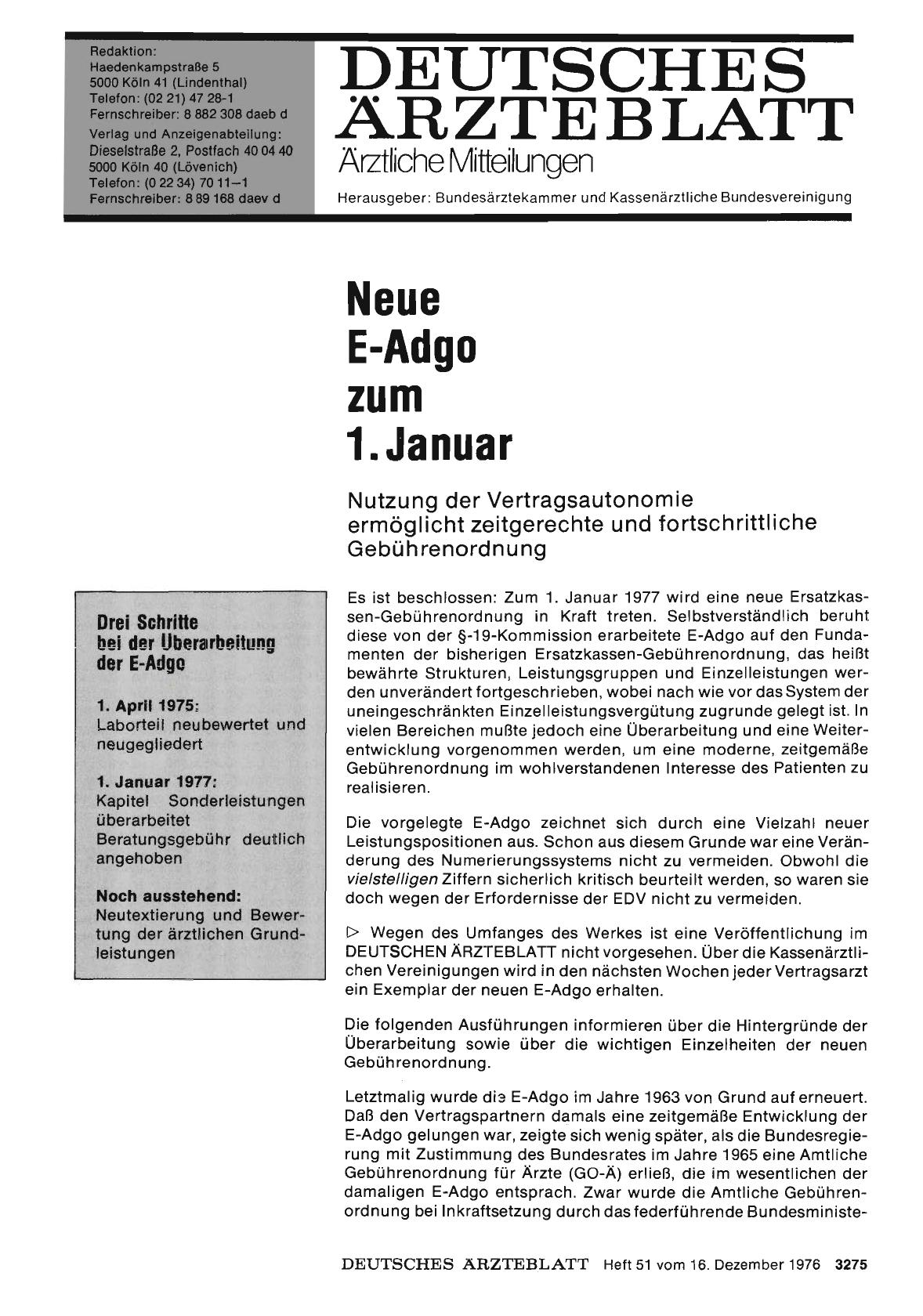 Vorschauseite 1: Neue E-Adgo zum 1. Januar: Nutzung der Vertragsautonomie ermöglicht zeitgerechte und fortschrittliche Gebührenordnung