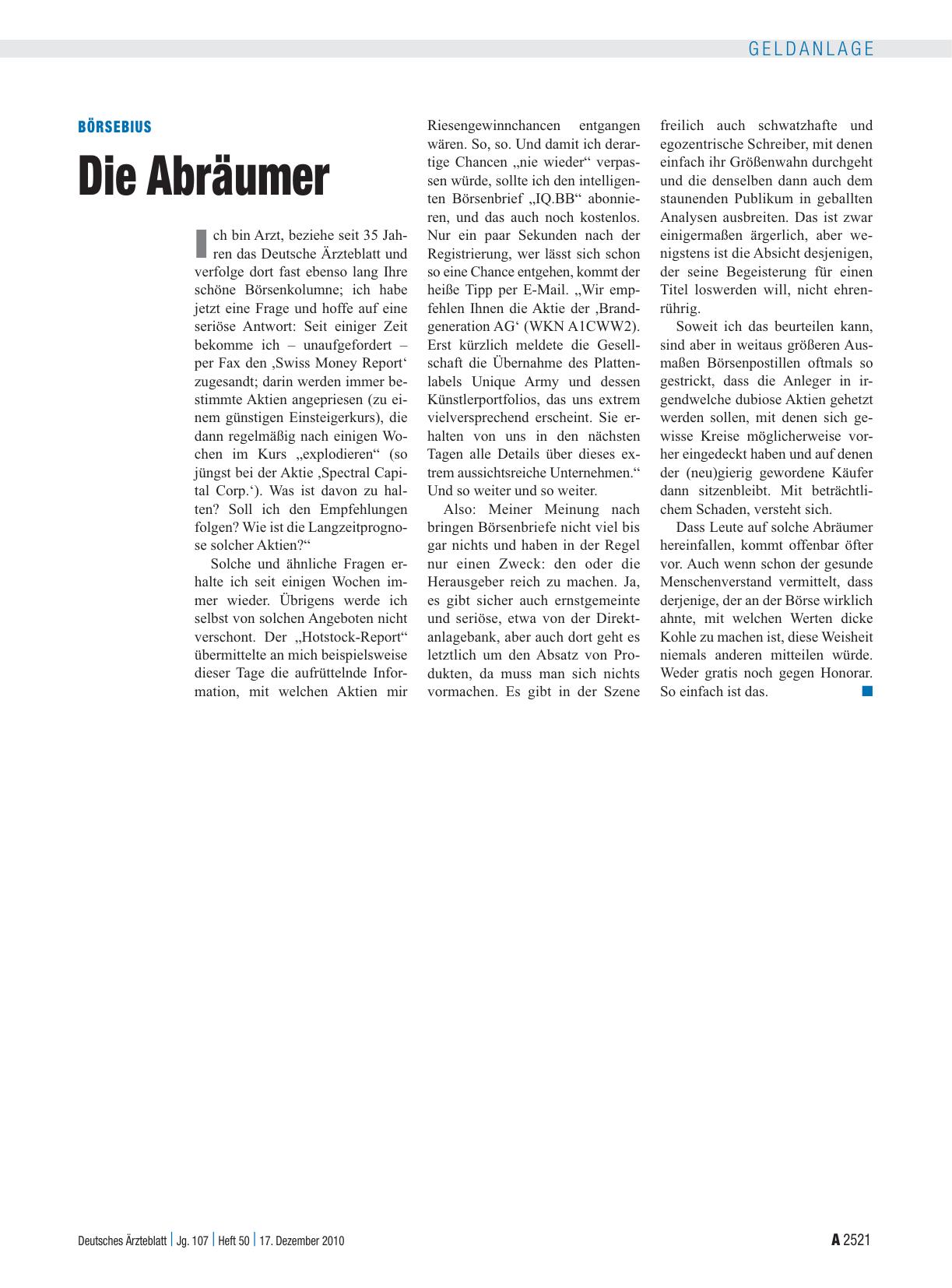 Vorschauseite 1: Börsebius: Die Abräumer