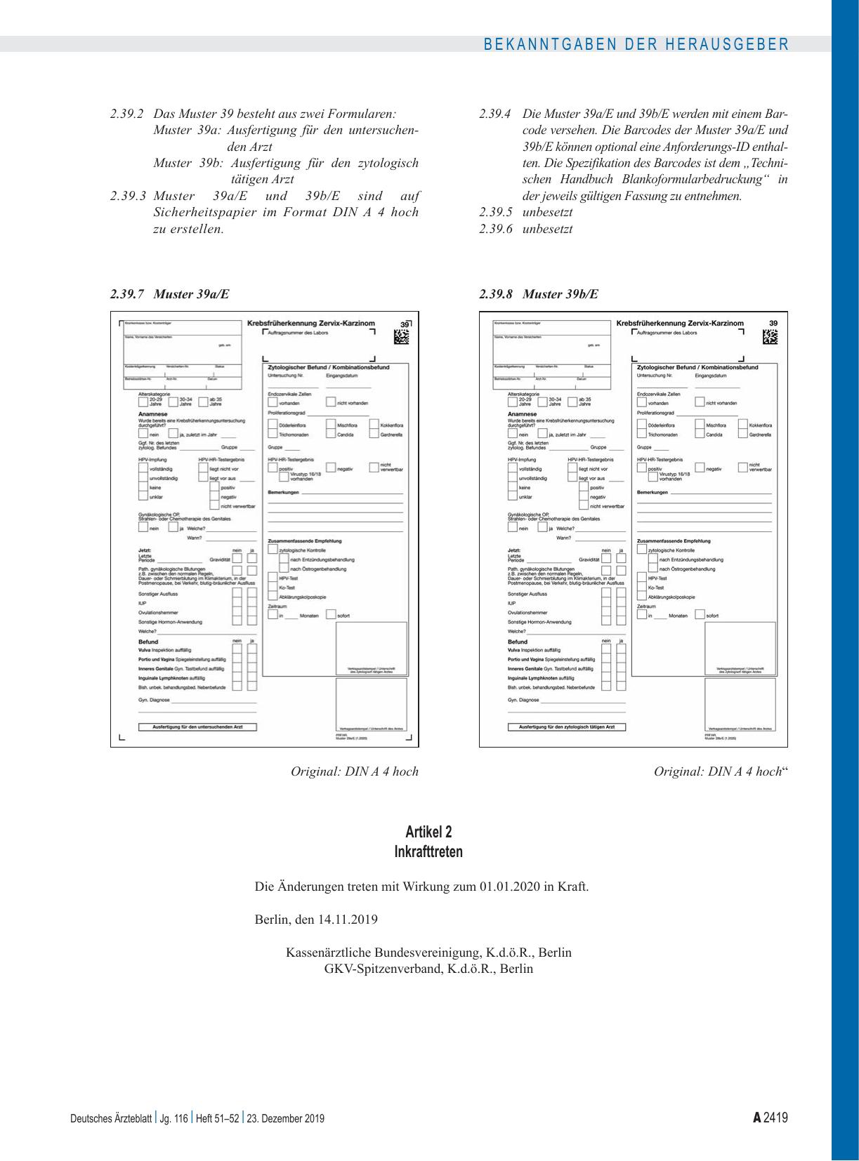 Vorschauseite 3: 52. Änderung der Vereinbarung über Vordrucke für die vertragsärztliche Versorgung vom 1. April 1995: Artikel 1, Artikel 2, Artikel 3, Inkrafttreten