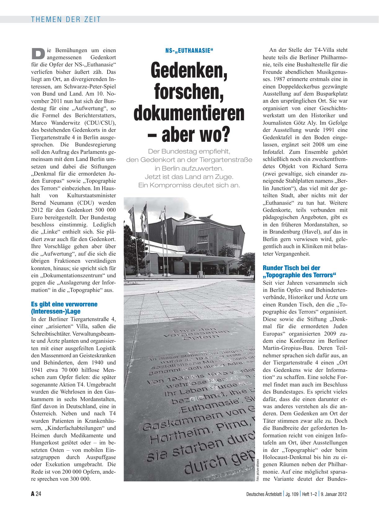 Vorschauseite 1: NS-„Euthanasie“: Gedenken, forschen, dokumentieren – aber wo?