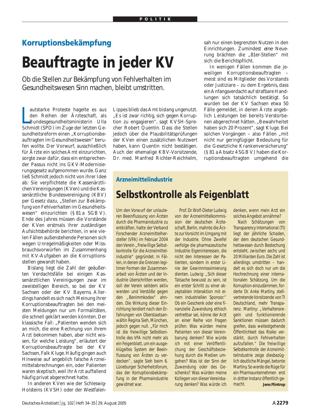 Vorschauseite 1: Arzneimittelindustrie: Selbstkontrolle als Feigenblatt