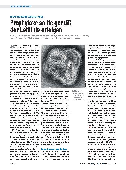Vorschauseite 1: Respiratorisches Synzytial-Virus: Prophylaxe sollte gemäß der Leitlinie erfolgen