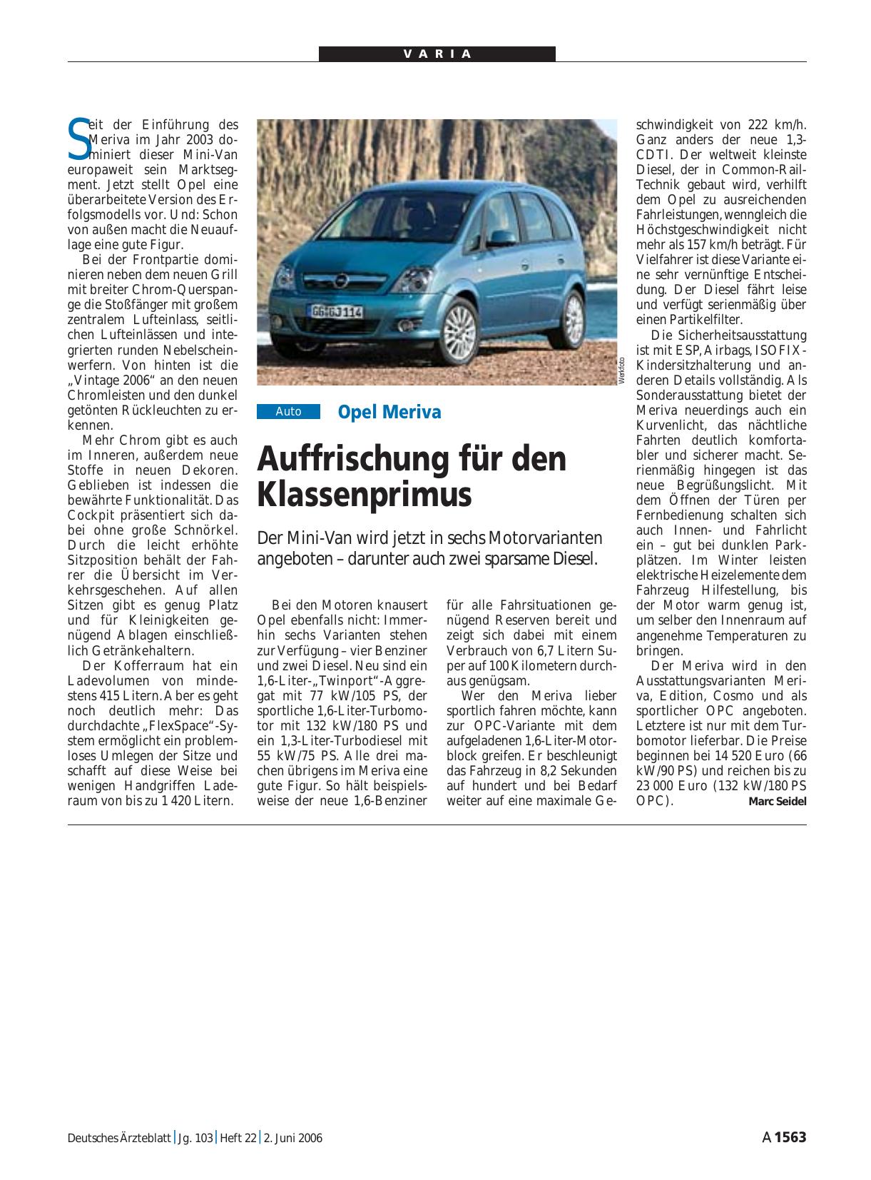 Vorschauseite 1: Opel Meriva: Auffrischung für den Klassenprimus