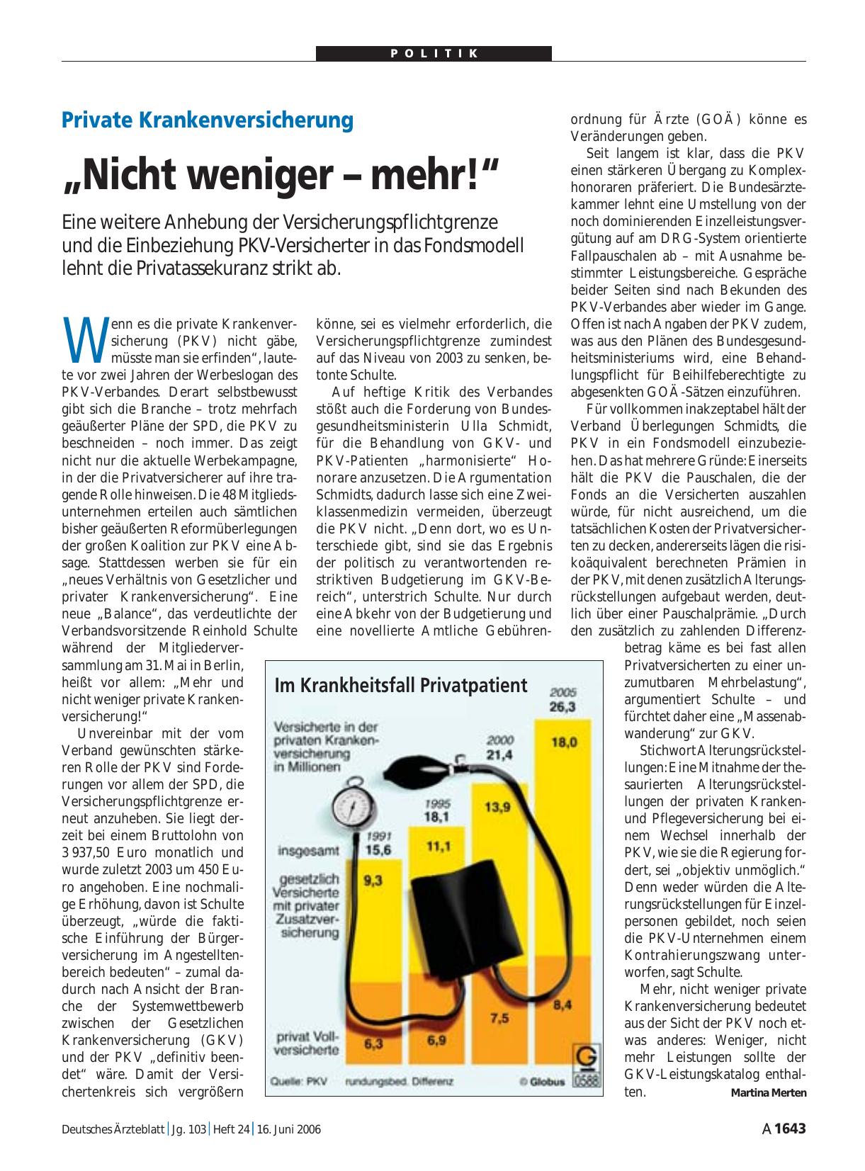 Vorschauseite 1: Private Krankenversicherung: „Nicht weniger – mehr! “