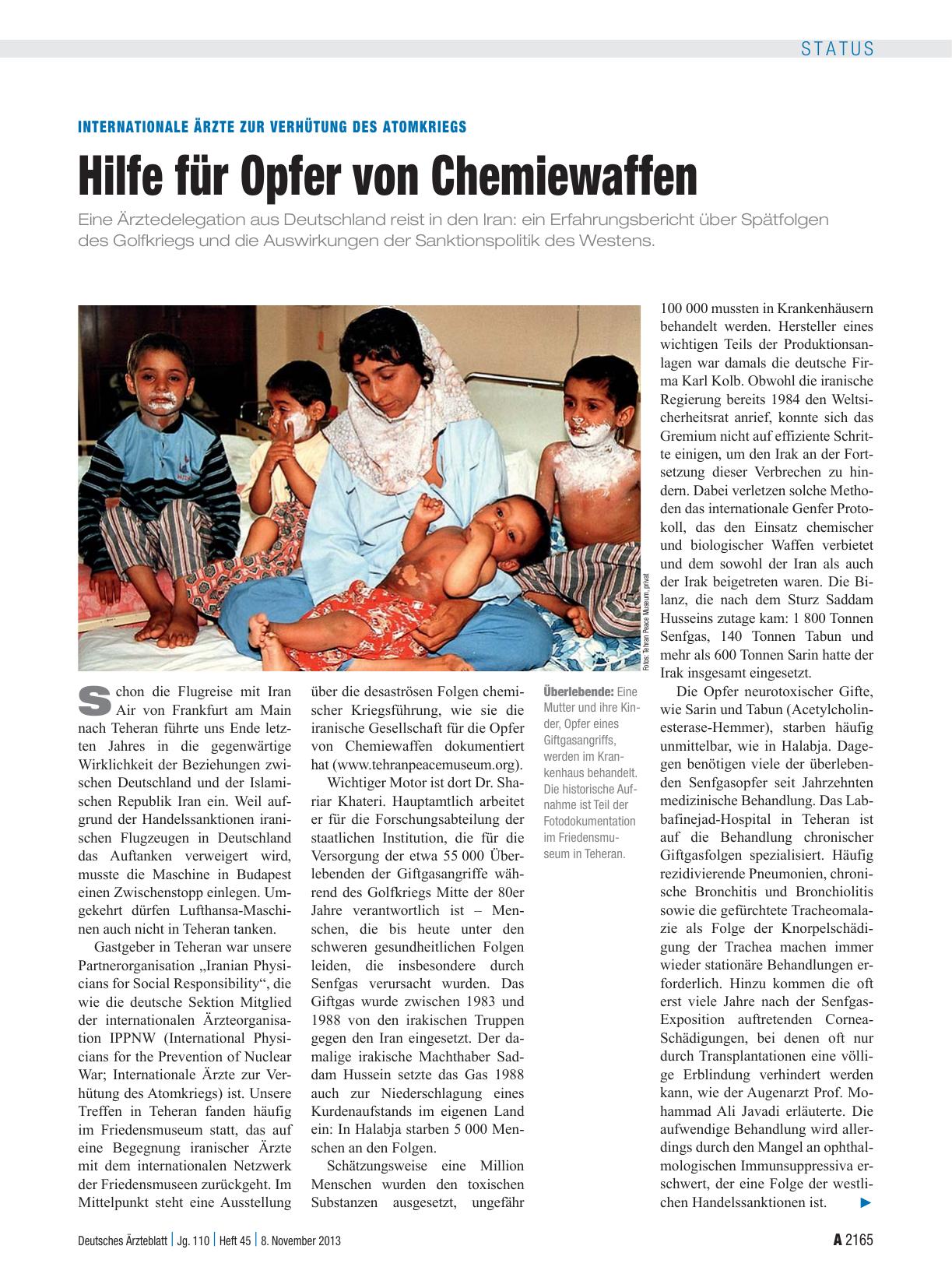Vorschauseite 1: Internationale Ärzte zur Verhütung des Atomkriegs: Hilfe für Opfer von Chemiewaffen