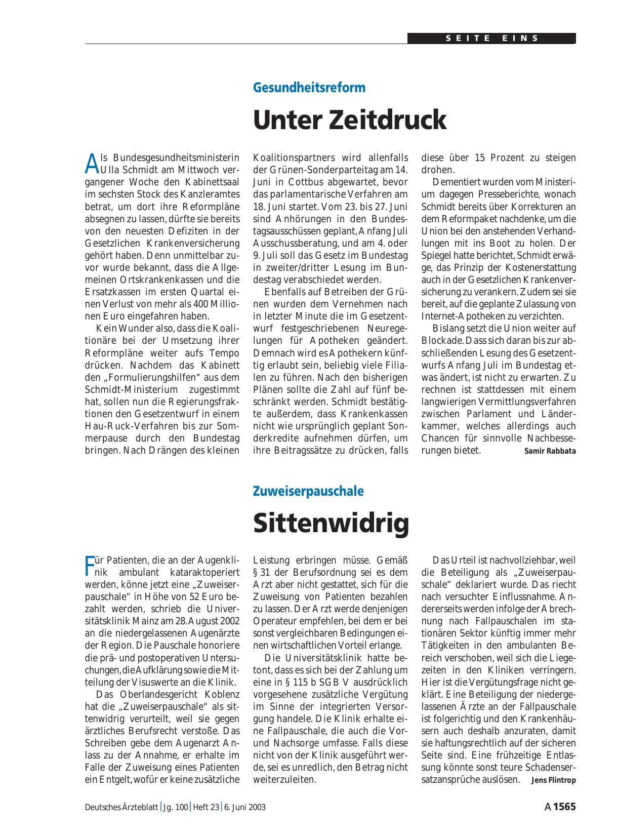 Vorschauseite 1: Zuweiserpauschale: Sittenwidrig