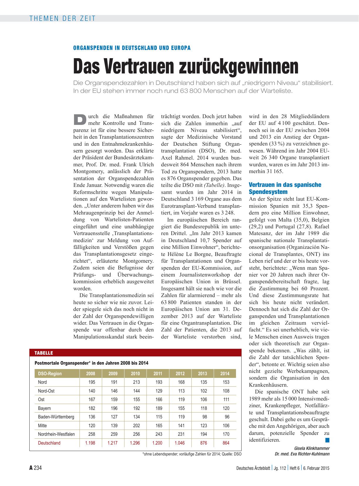 Vorschauseite 1: Organspenden in Deutschland und Europa: Das Vertrauen zurückgewinnen