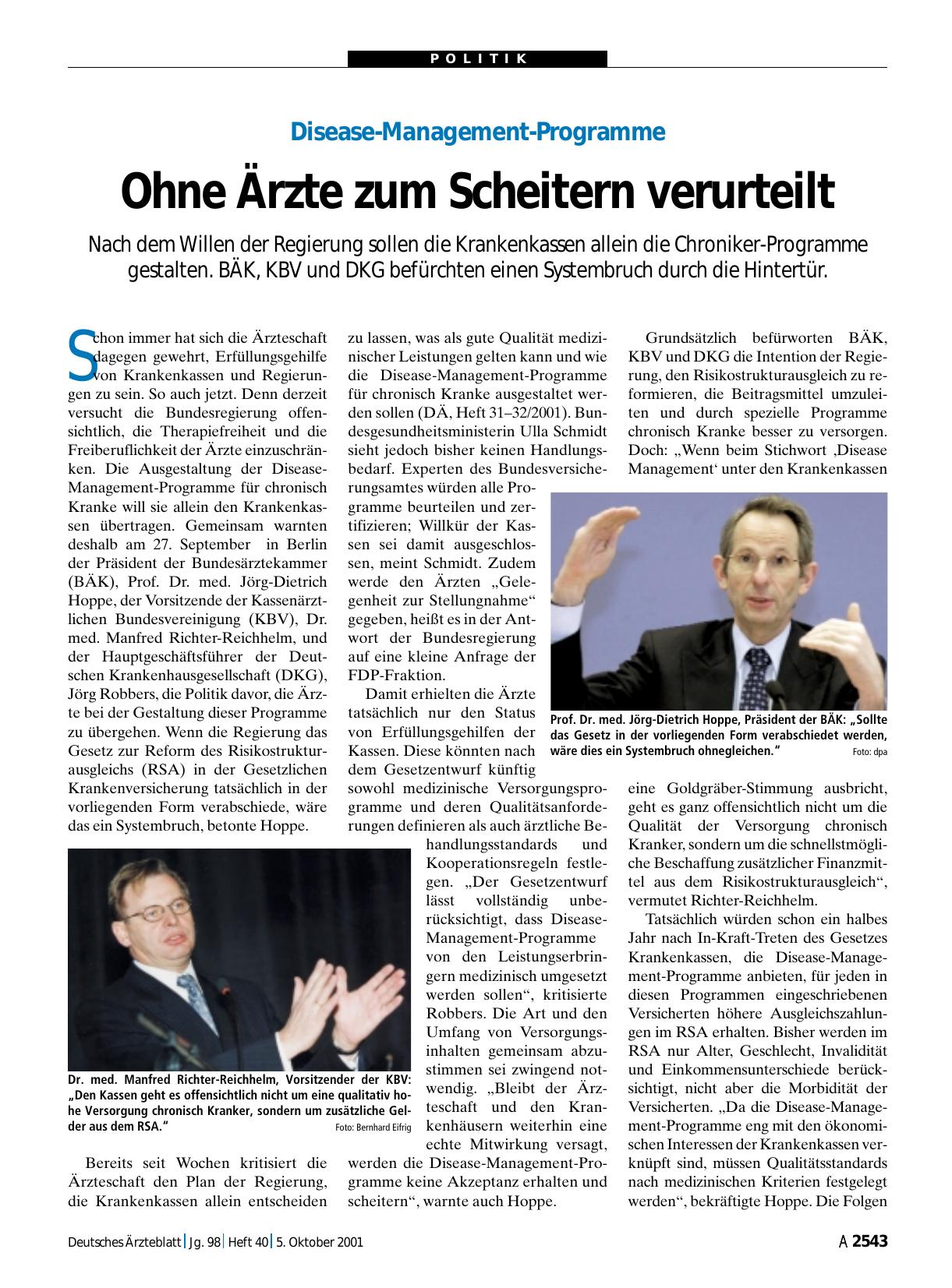 Vorschauseite 1: Disease-Management-Programme: Ohne Ärzte zum Scheitern verurteilt