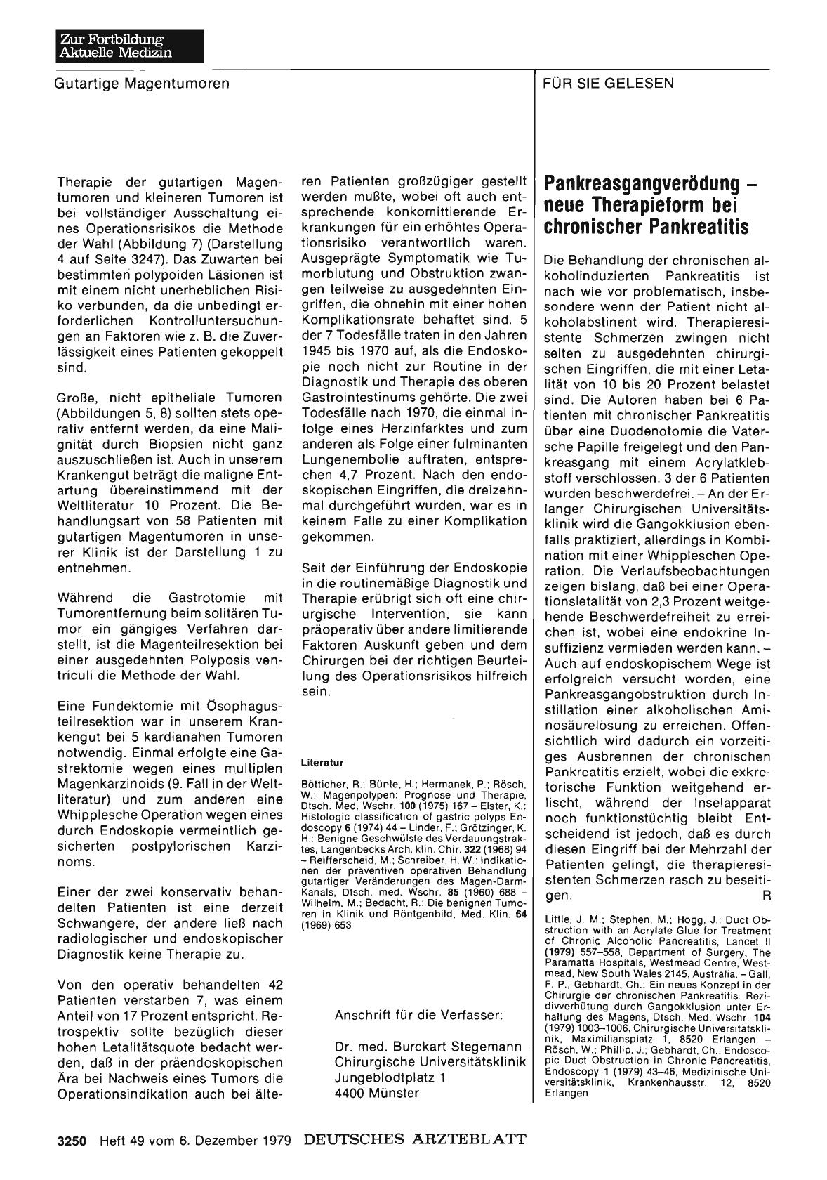 Vorschauseite 1: Pankreasgangverödung — neue Therapieform bei chronischer Pankreatitis