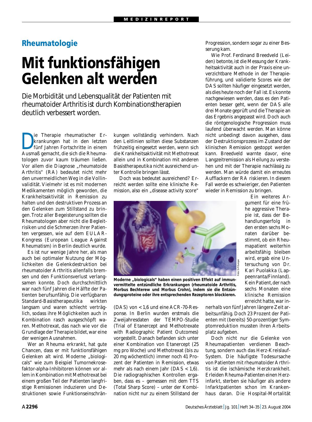 Vorschauseite 1: Rheumatologie: Mit funktionsfähigen Gelenken alt werden