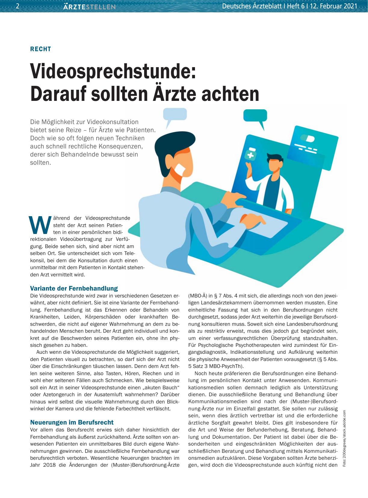 Vorschauseite 1: Recht: Videosprechstunde – Darauf sollten Ärzte achten