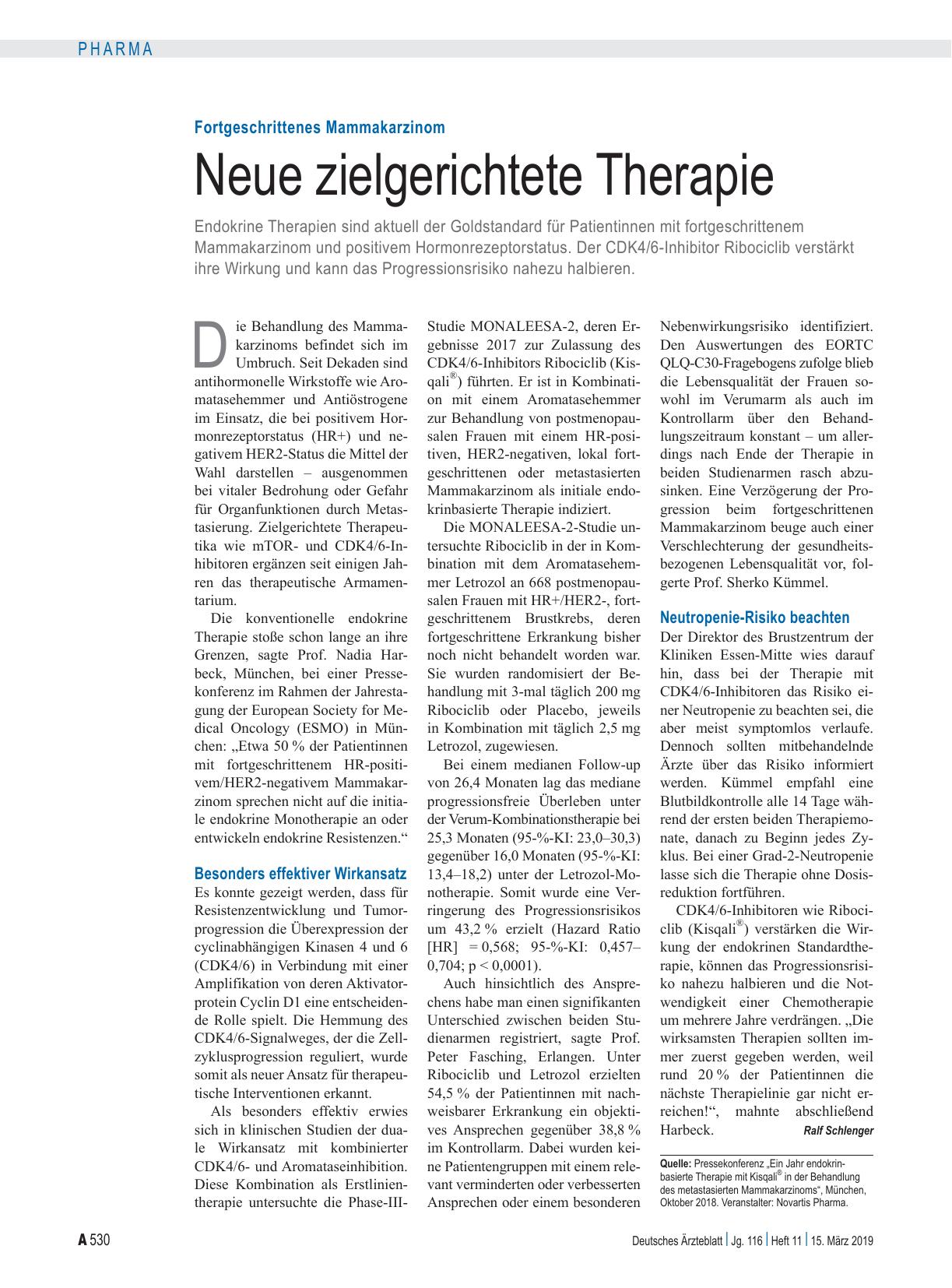 Vorschauseite 1: Fortgeschrittenes Mammakarzinom: Neue zielgerichtete Therapie