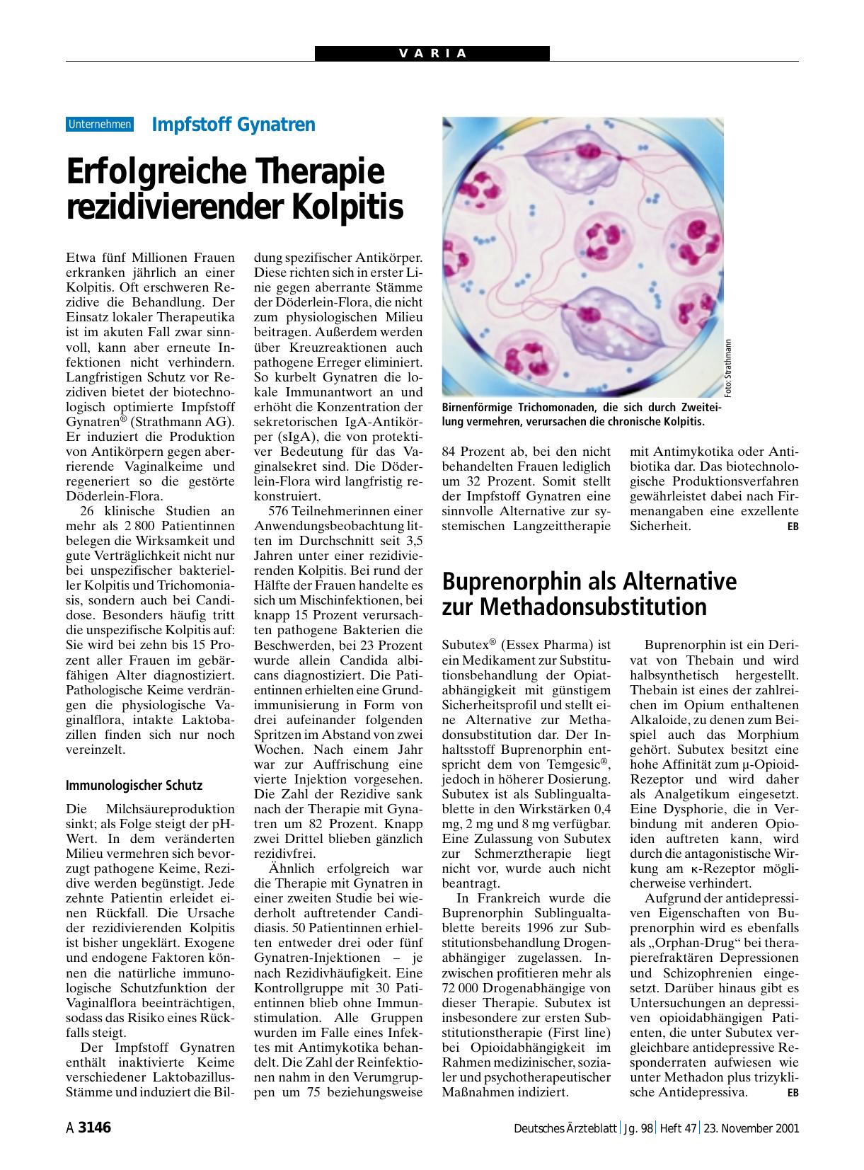 Vorschauseite 1: Impfstoff Gynatren: Erfolgreiche Therapie rezidivierender Kolpitis